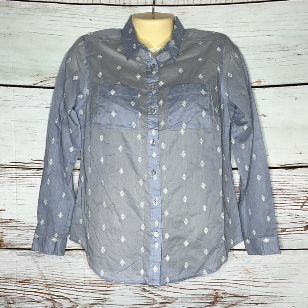 LOFT Ann Taylor NWT SP Blue - Diamond Embroidered The Softened Button Down Shirt